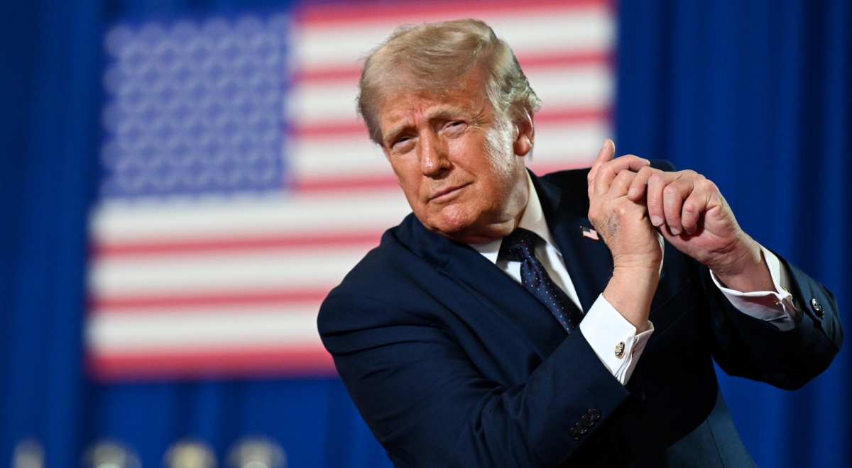 donald trump, dance moves, blurry USA flag, red and white stripes, white stars, 