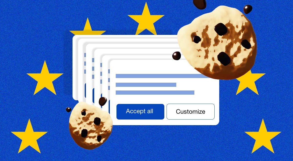 Consent cookie banner, two cookies, the EU flag