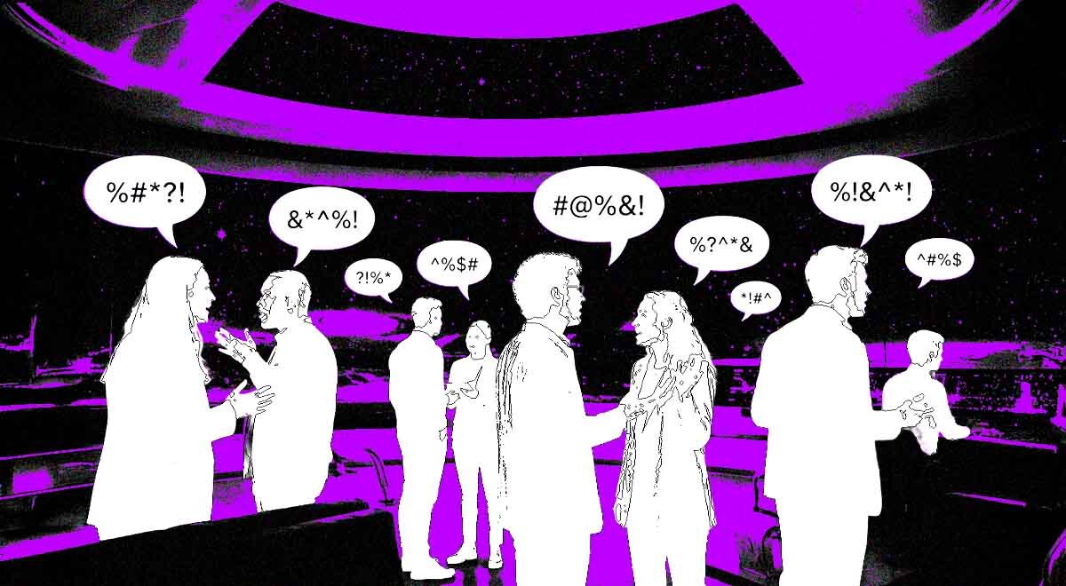 People talking gibberish atop a space observatory.