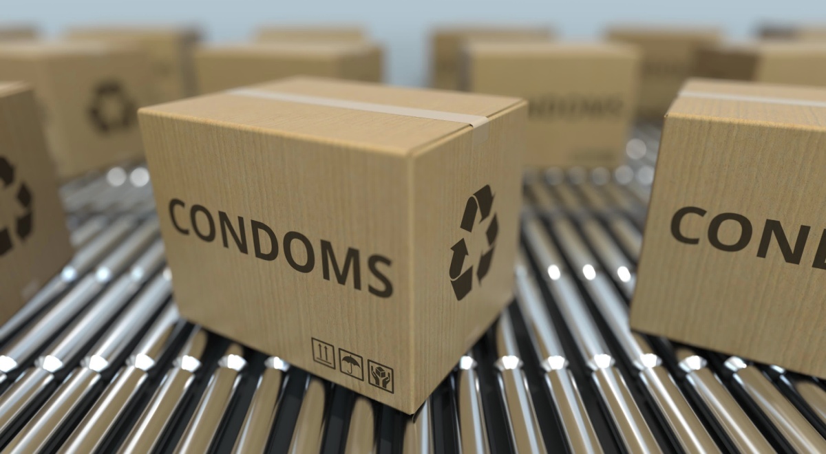 condoms on cardboard box