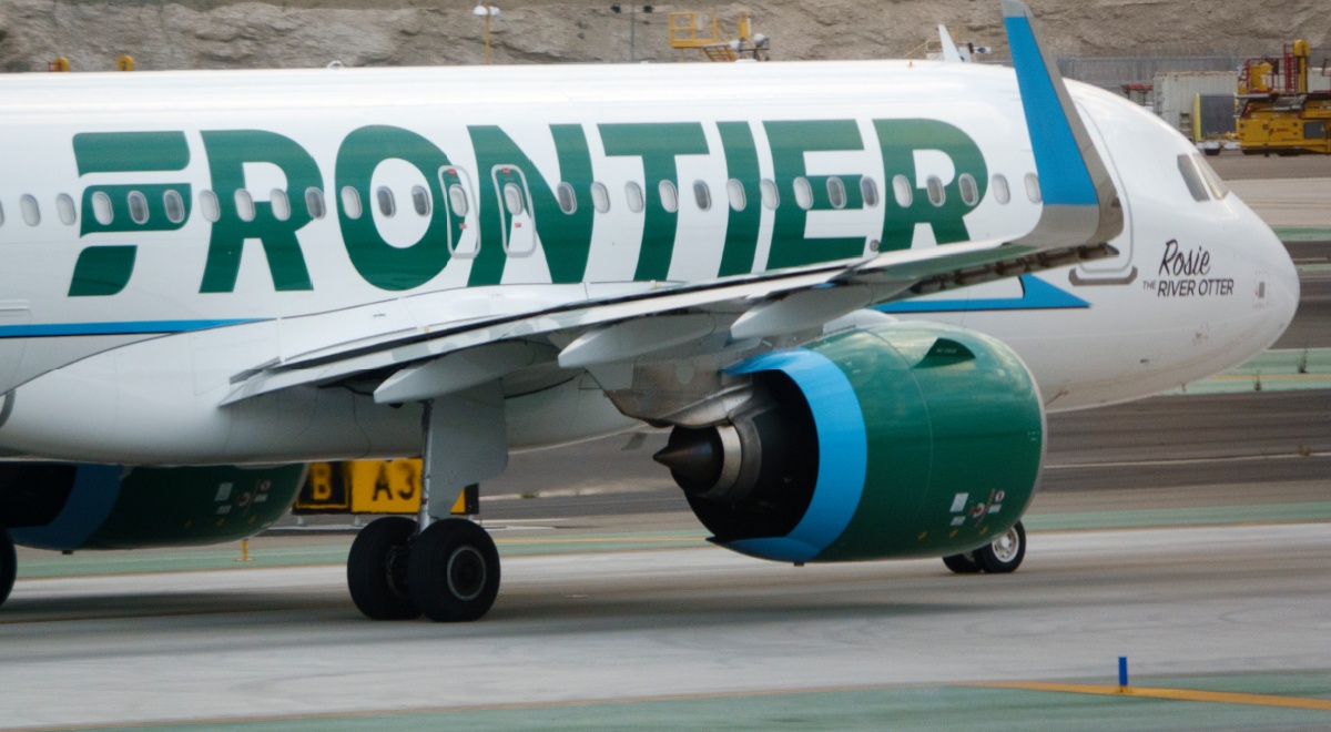 A Frontier airplane on the runway