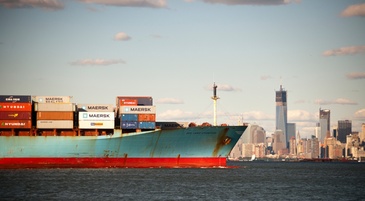 Cargo shipping NYC skyline
