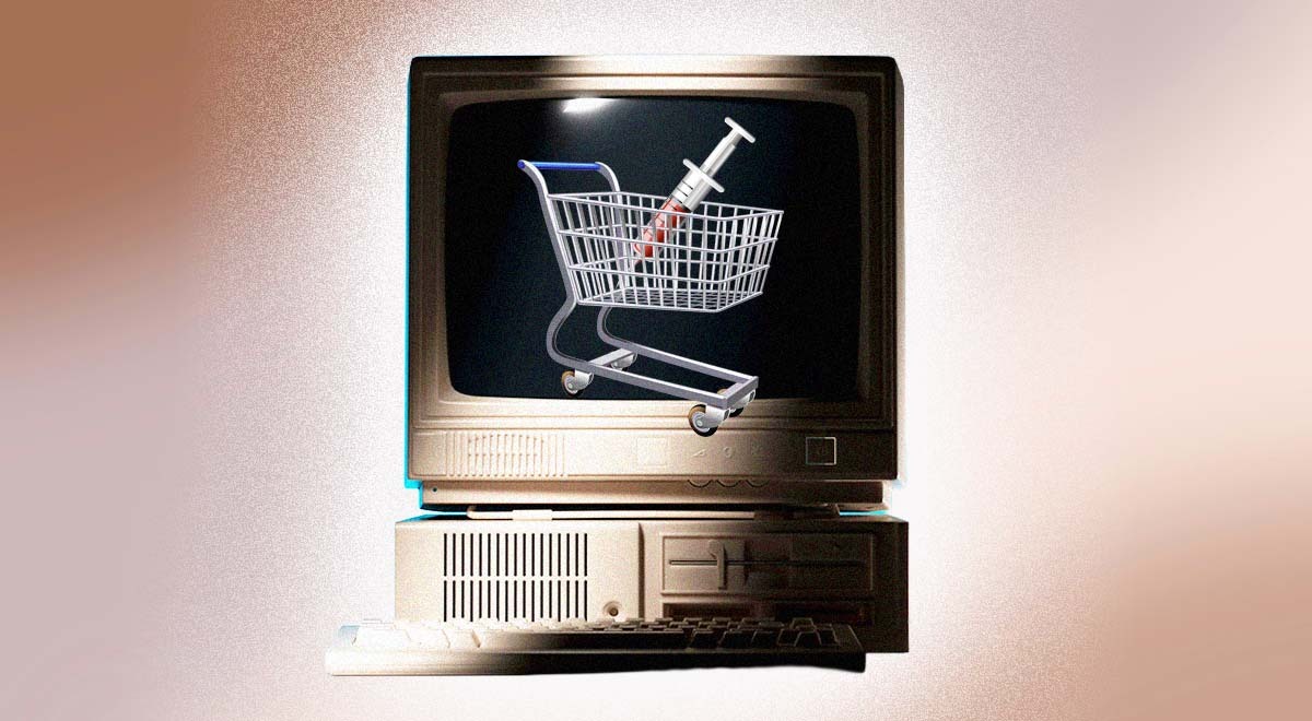 a monitor with shoping cart