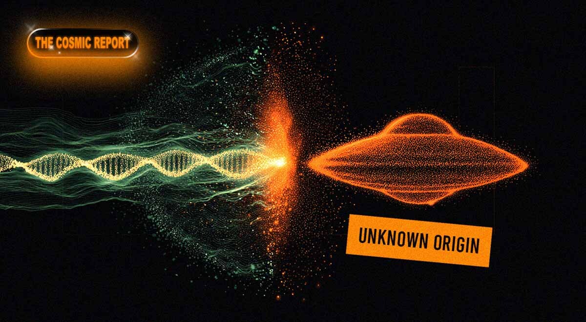 Genetics and UFOs coalescing in burned orange.