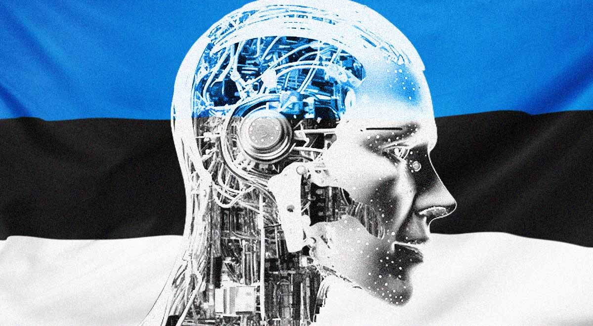 A robot, Estonian flag on the background