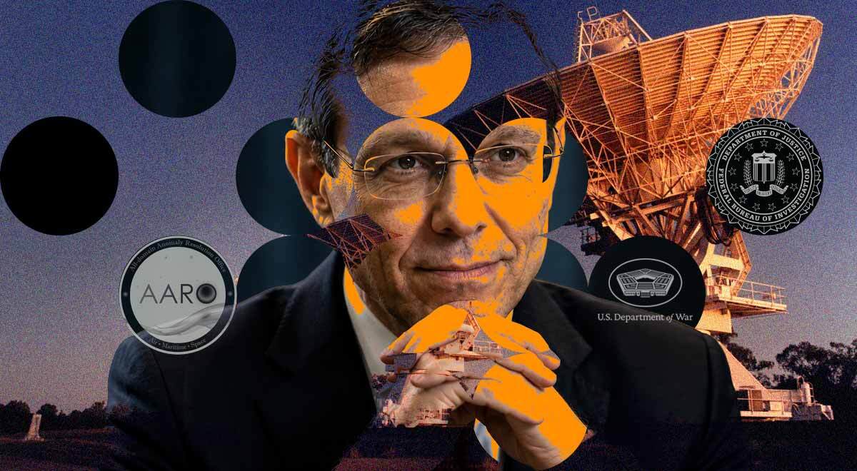 Avi Loeb at the center of various infographic orbs.