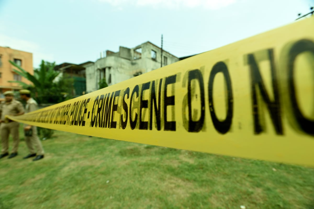 A police entry tape to a crime scene in India.