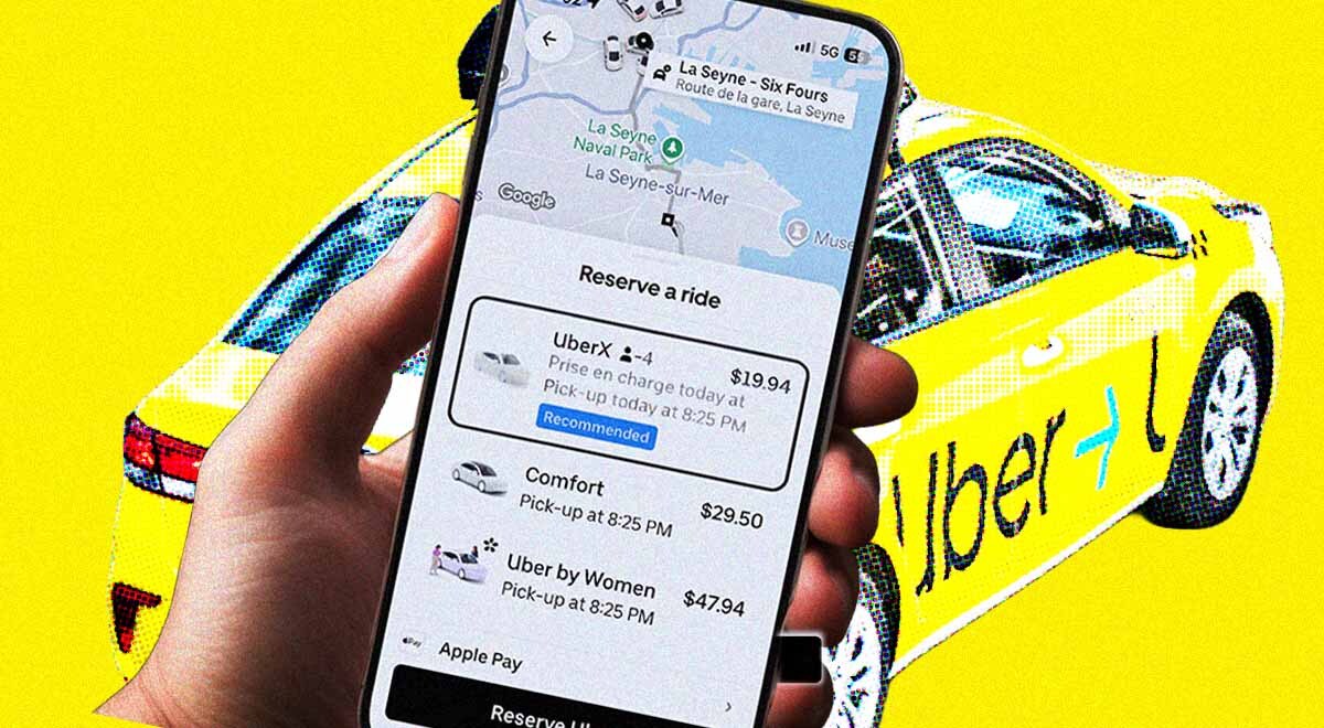 Uber screenshot and a yellow car