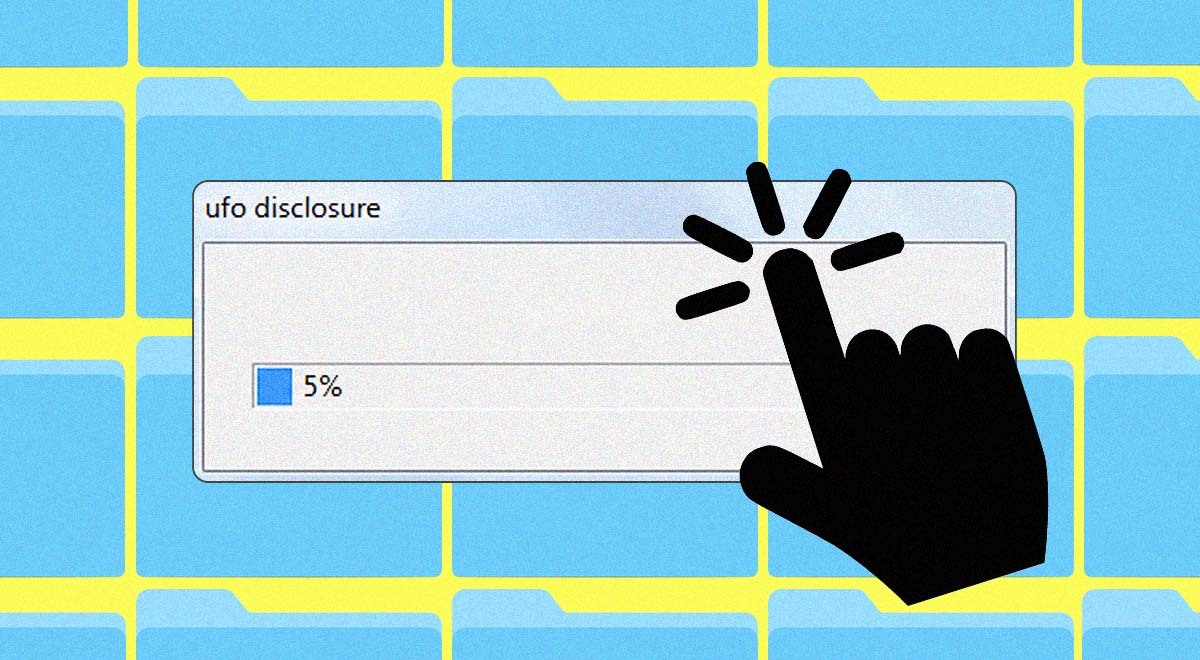 A progress bar showing 5%, summing up a slow UFO disclosure.