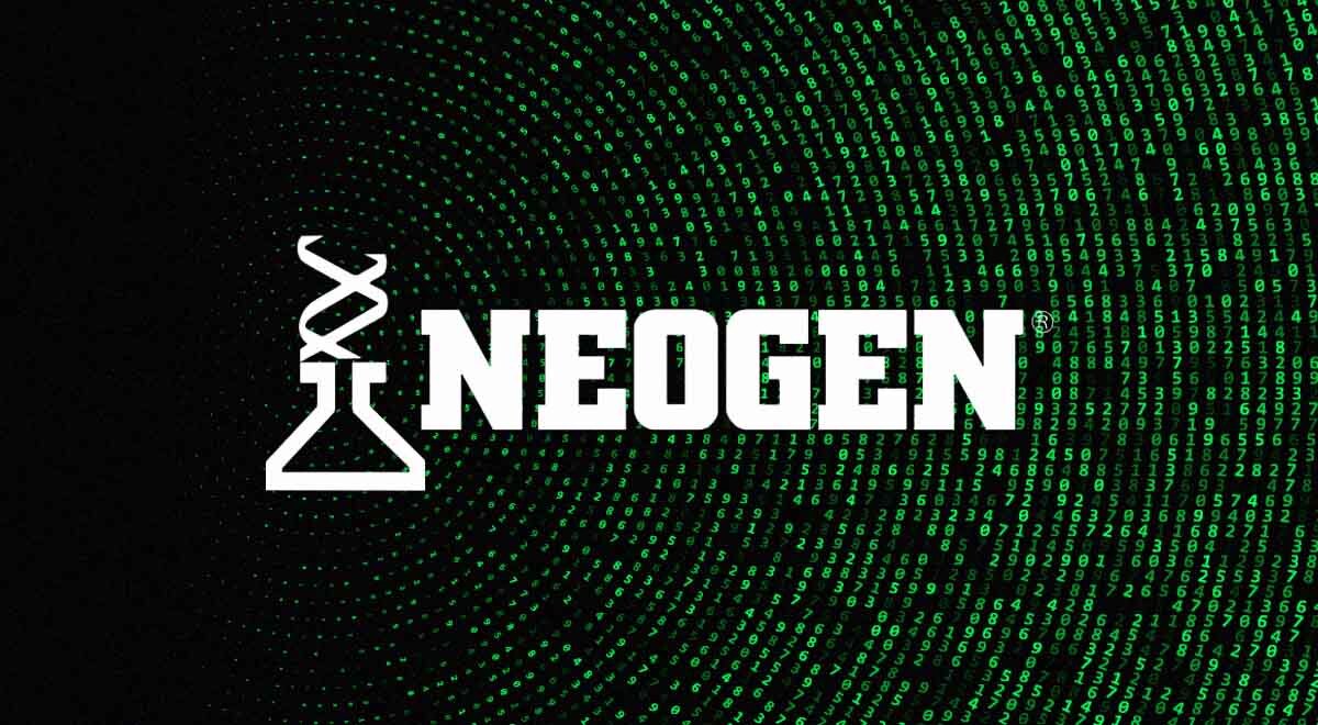 Neogen logo with binary code background