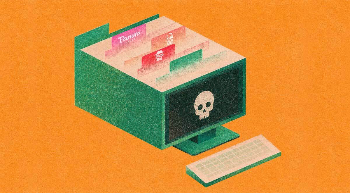 Iliustration of Panera Bread, Taco Bell and Pizza Hut logos in the malicious file