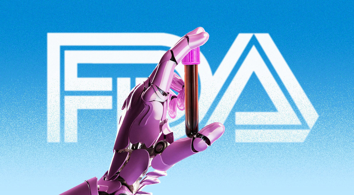 A robot's hand holds a blood collection tube