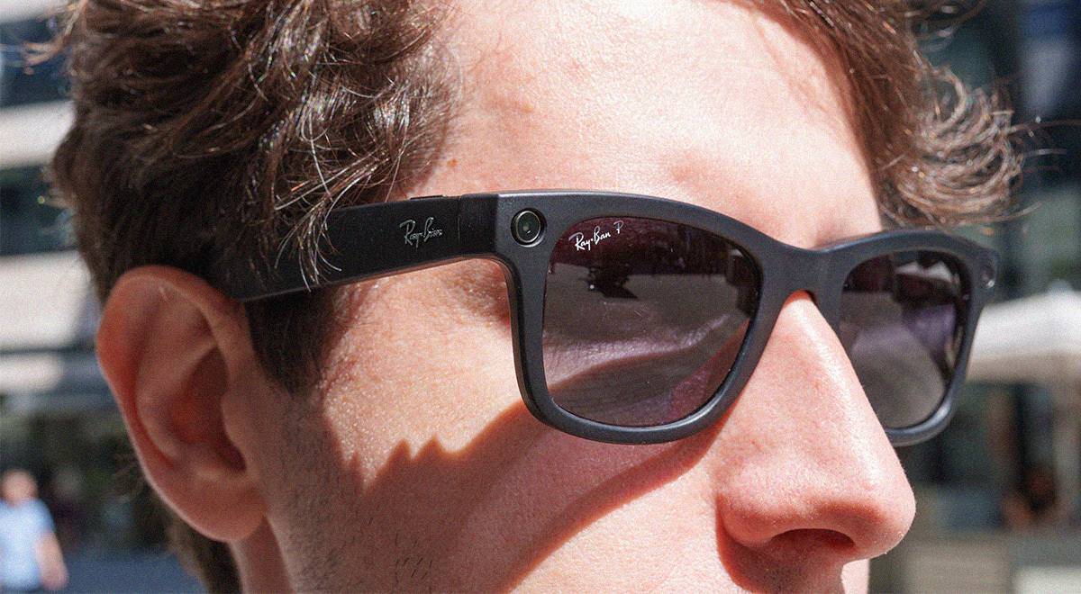 A person wearing Ray-Ban Meta smart glasses
