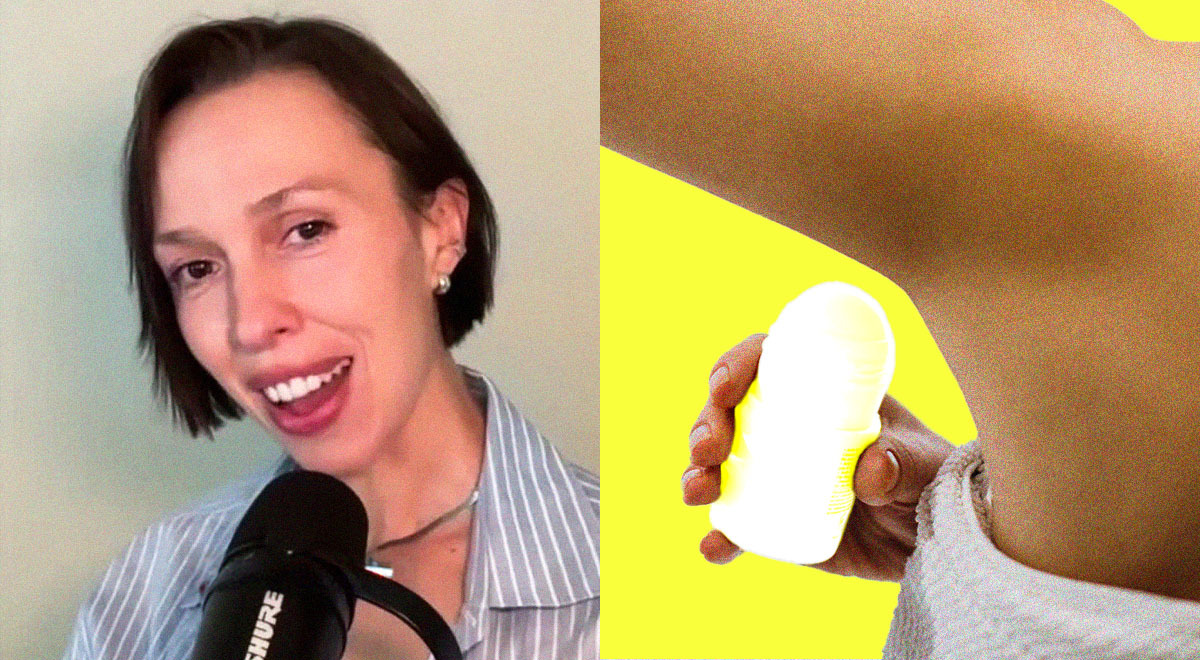 Deana Burke; a person applying a deodorant