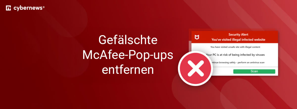 Fake McAfee Pop-up, Fehlermeldung, roter Hintergrund