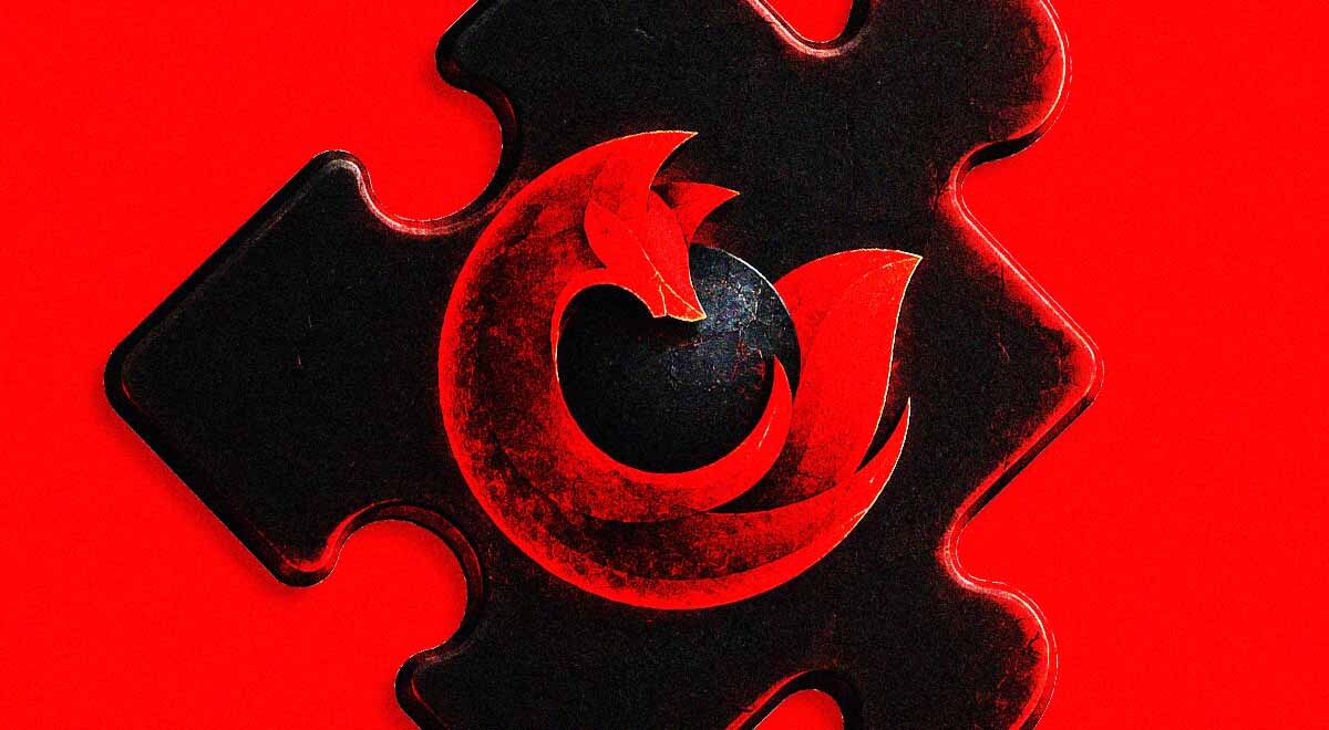 A black puzzle piece with a Firefox logo on it
