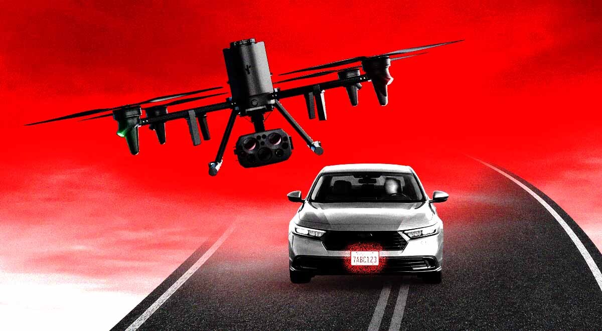 Flock's Drone as First Responder filming a moving car