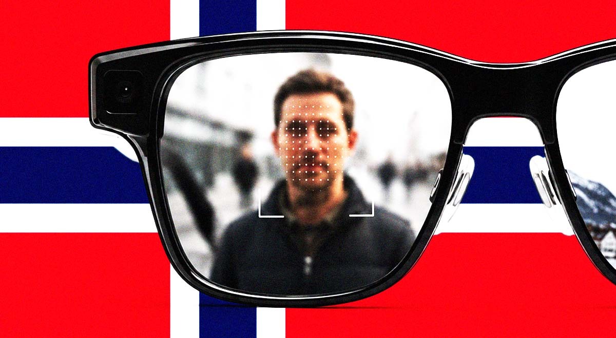 Ray-Ban Meta smart glasses, the Norwegian flag, concept of facial recognition