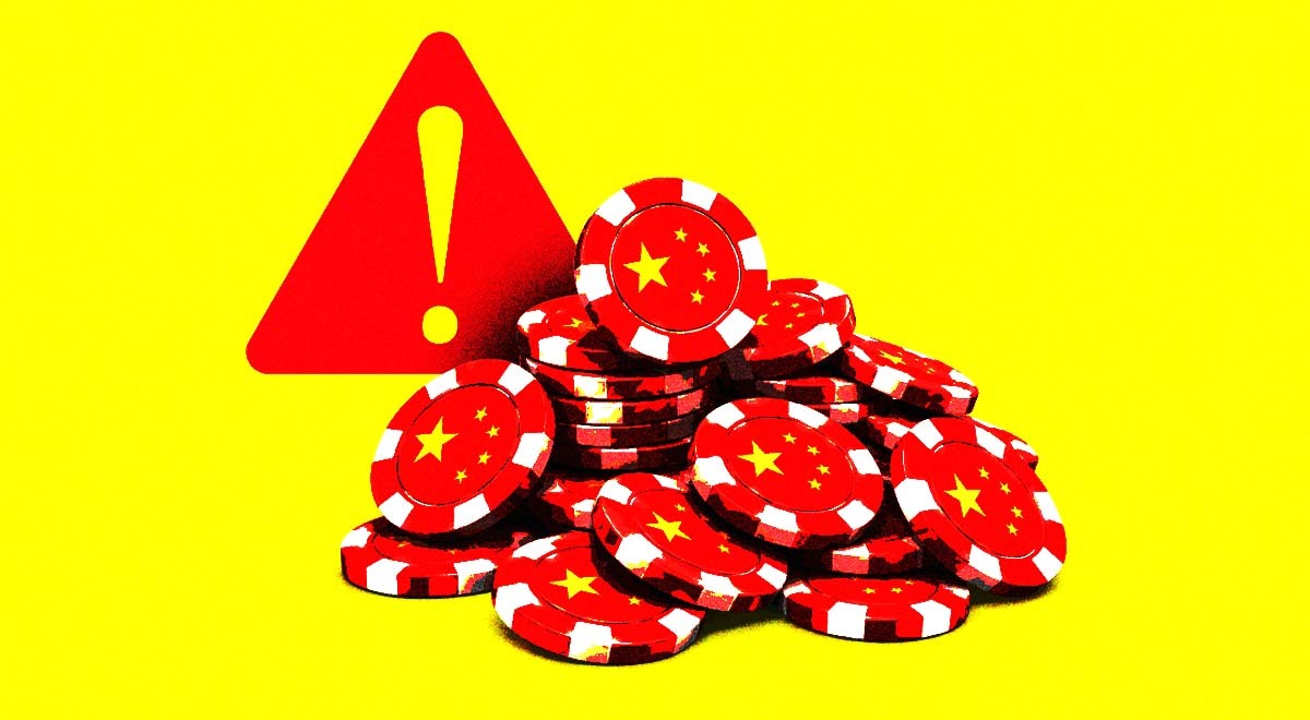 Casino chips and a red exclamation sign.