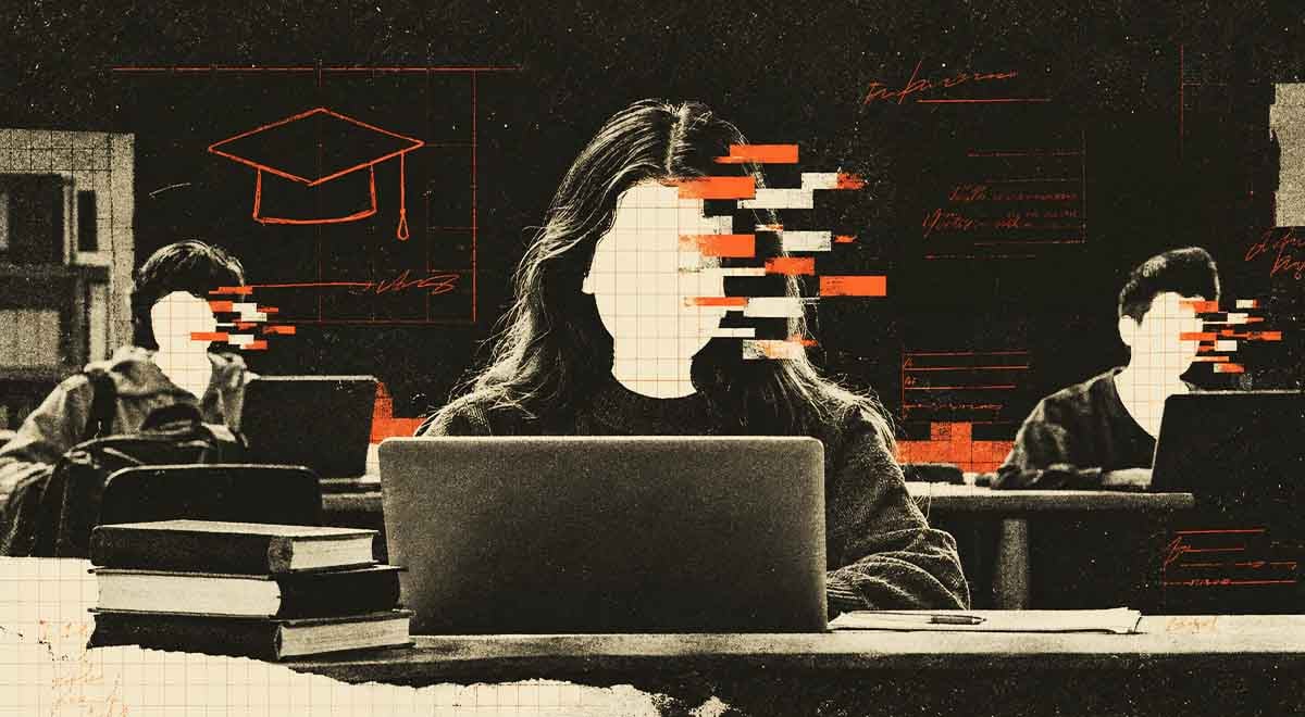 Illustration of AI-generated deepfakes at schools targeting girls and women