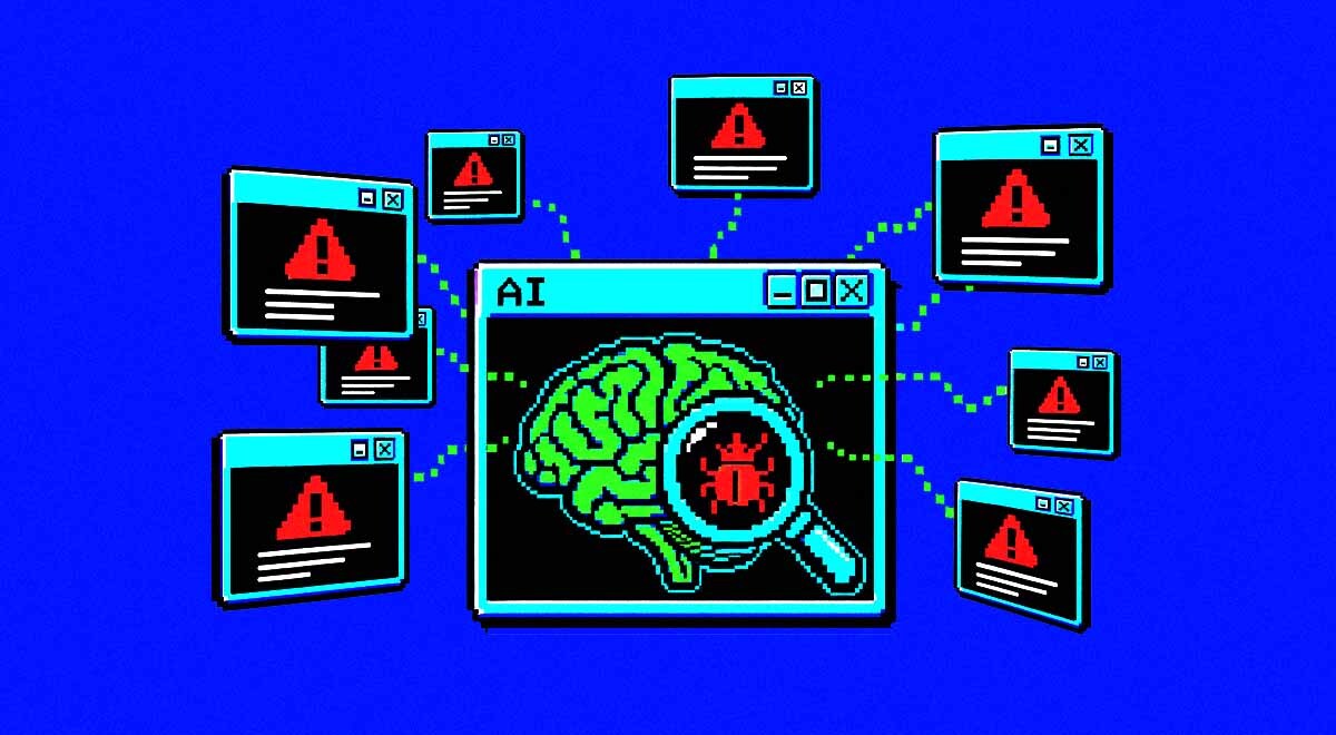 An AI agent security incident depicted with digital symbols.
