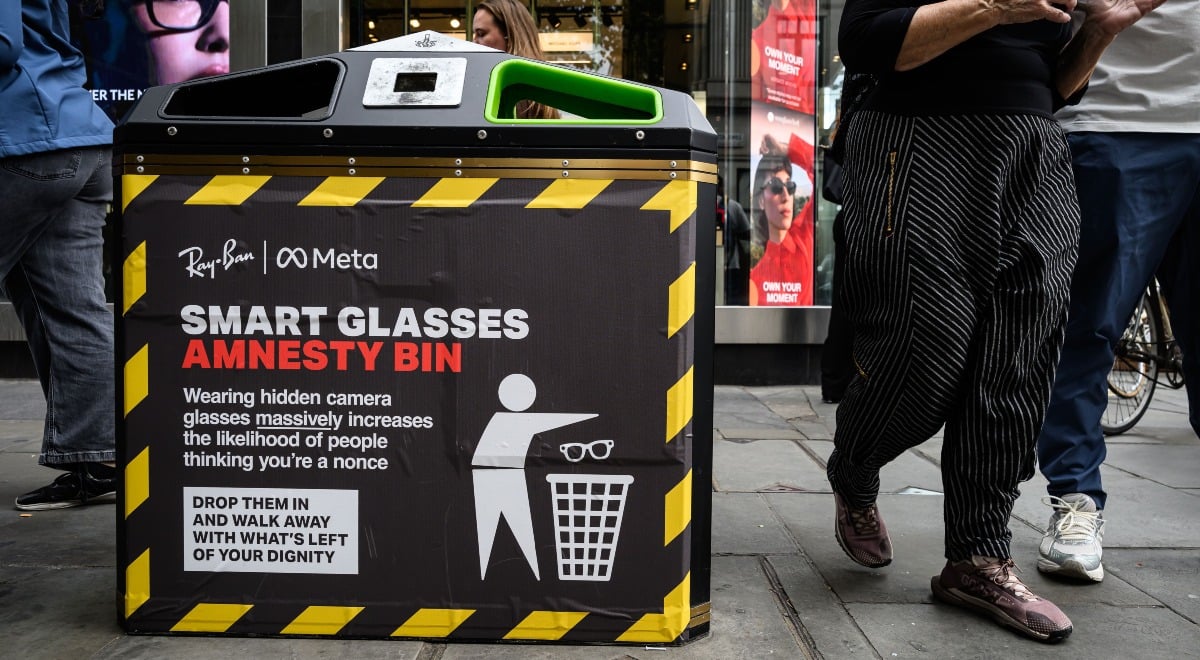A public bin, re-designating it for a "Smart Glasses Amnesty"