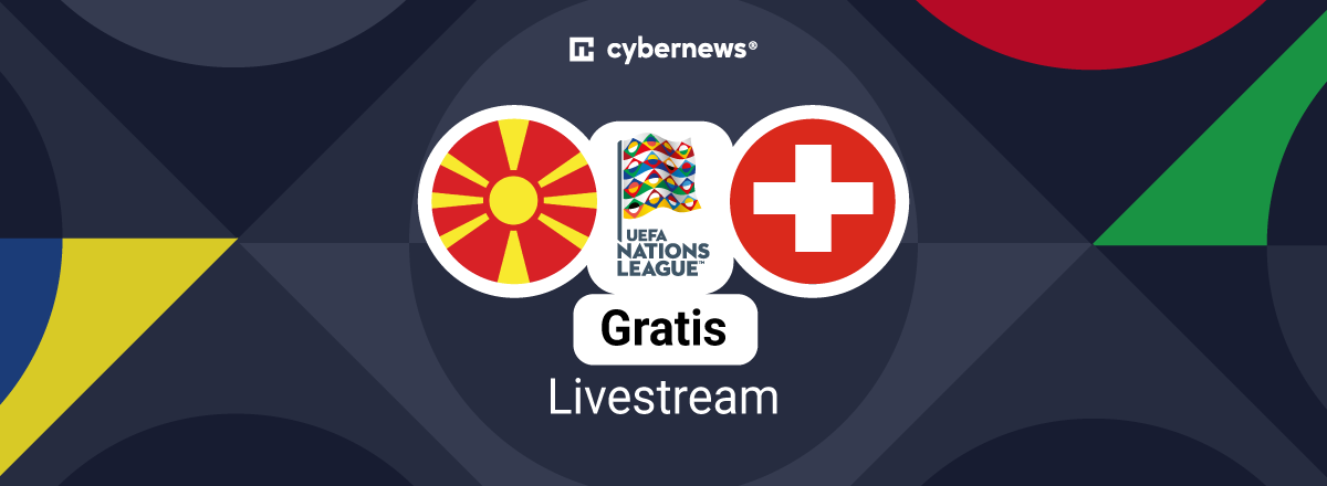 UEFA-Nations-League-Logo mit den Verbandslogos von Nordmazedonien und der Schweiz und dem Schriftzug „Gratis Livestream“