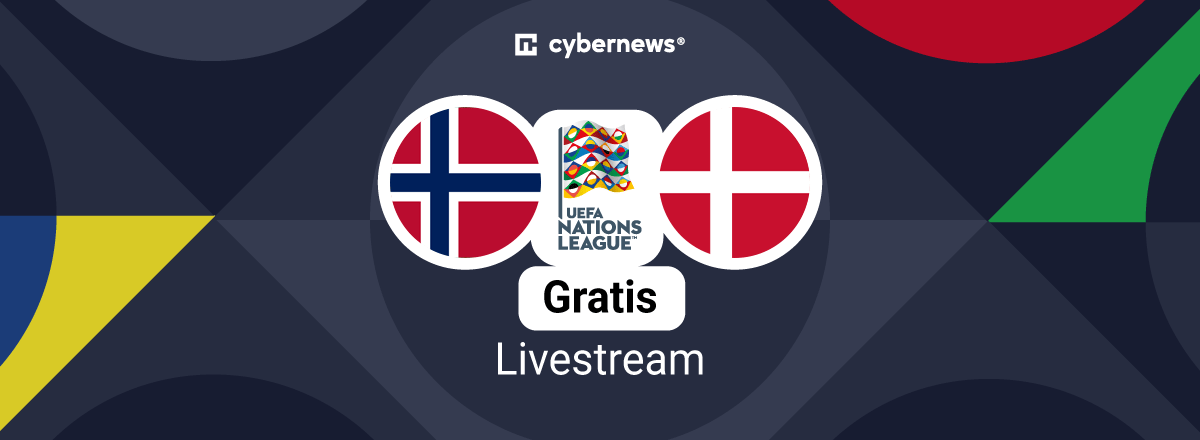 Nations League-logo med teksten »gratis livestream«, Norge mod Danmark, 24. september 2026