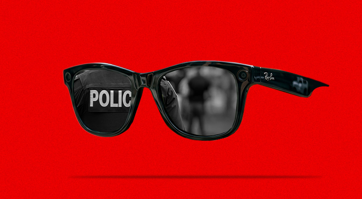 Meta Ray-Ban smart glasses, a reflection of a police vest
