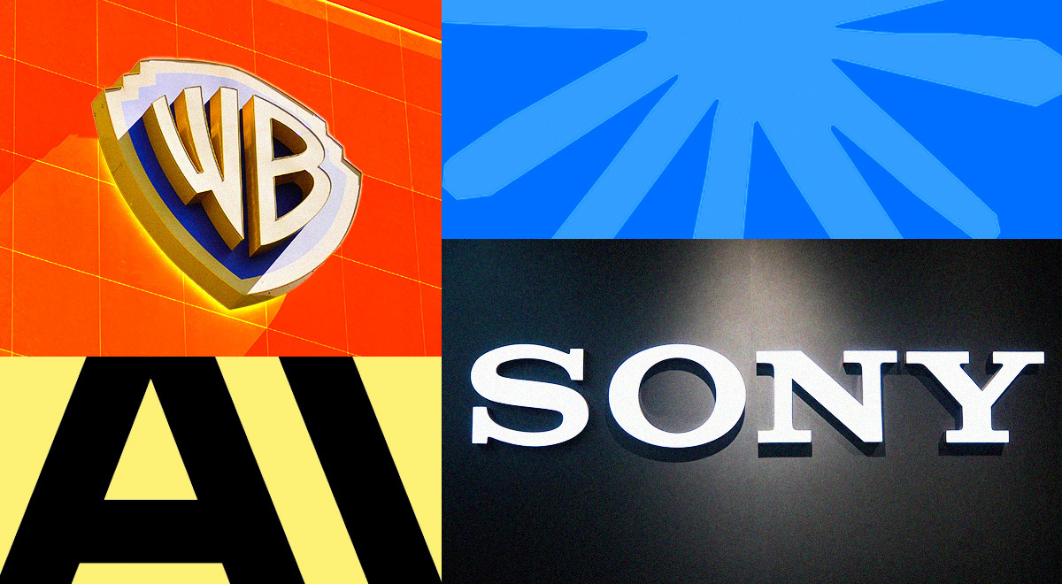 Sony,  Warner, Anthropic and Claude logo's merged together.