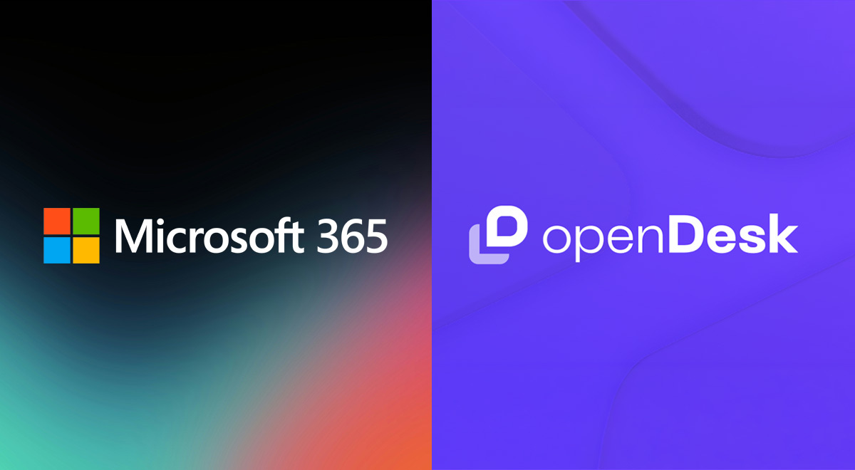 The logos of productivity suites Microsoft 365 (on the left) and openDesk (on the right)