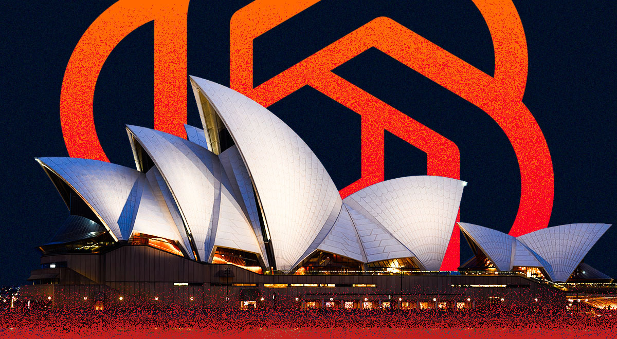 Sydney Opera House and an ominously red ChatGPT logo.