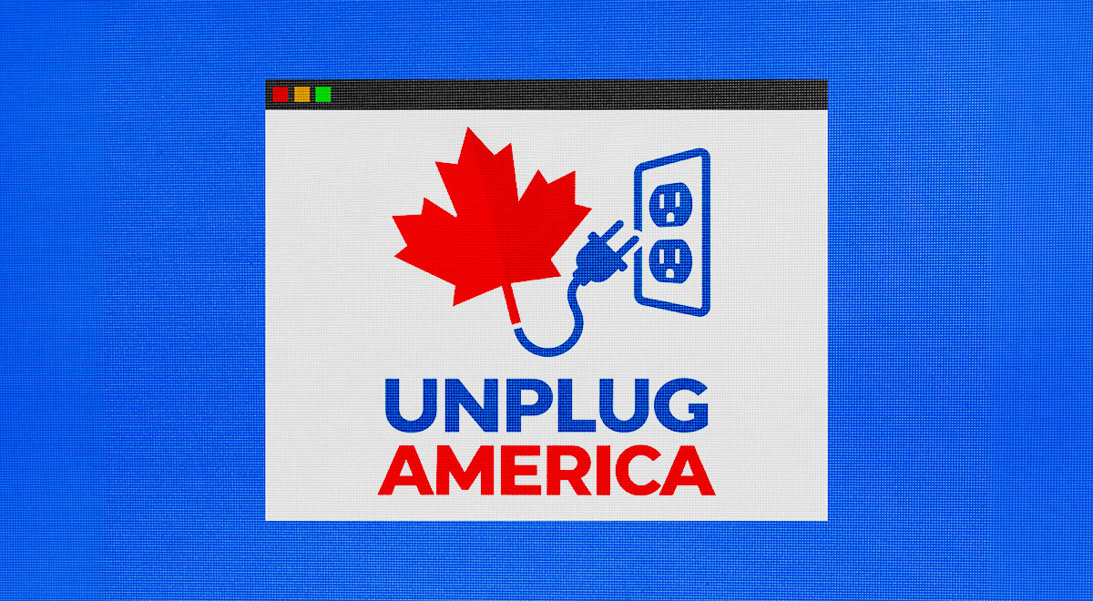 The logo of "Unplug America" website on a blue background