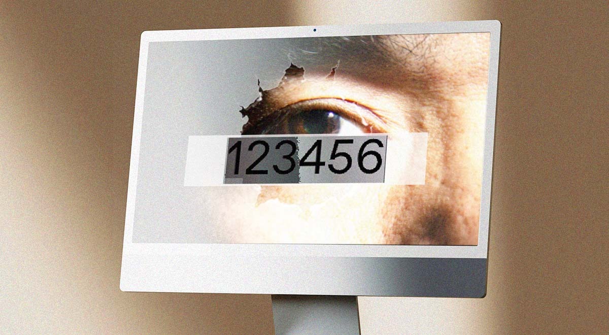Computer screen with 123456 password typed and eye in the background