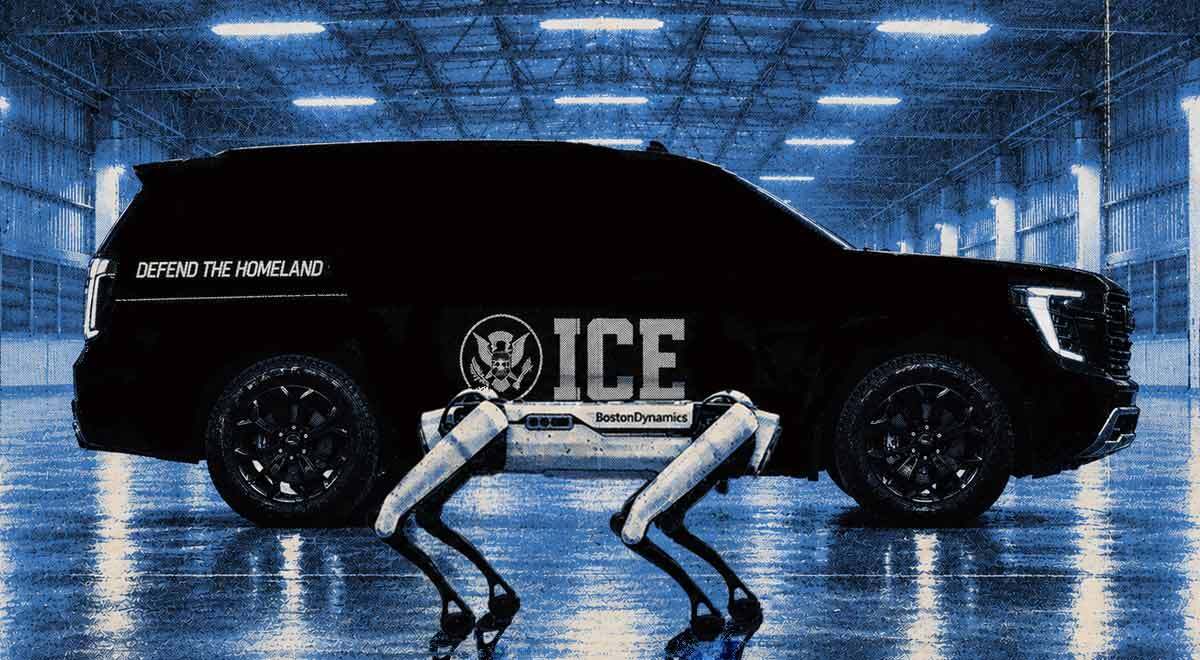 Boston Dynamics Robot Dog and ICE vehicle. Image by Cybernews.