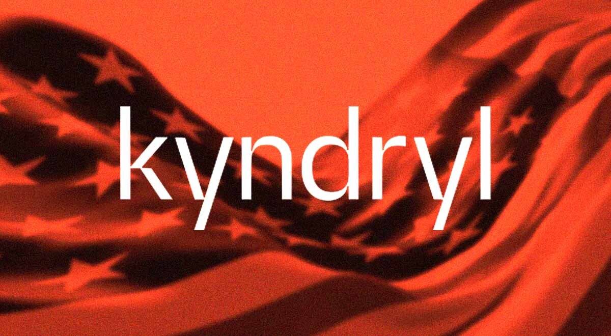 Kyndryl logo with American flag in the background.