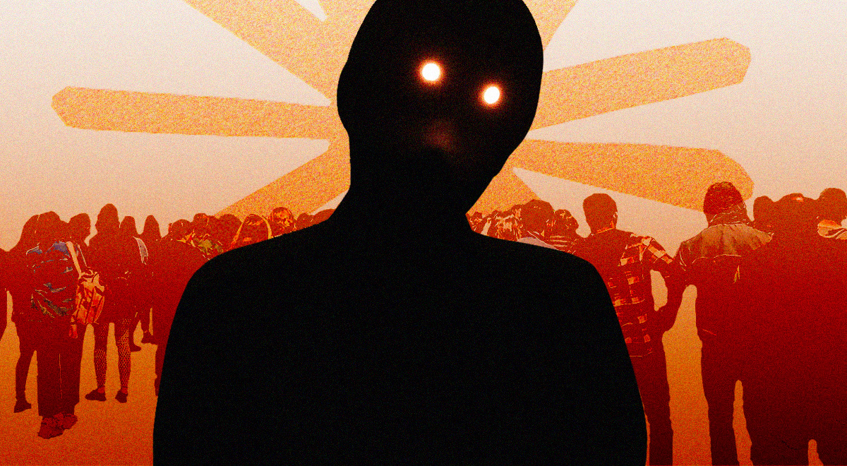 An AI agent surrounded by a group of people, the logo of Anthropic