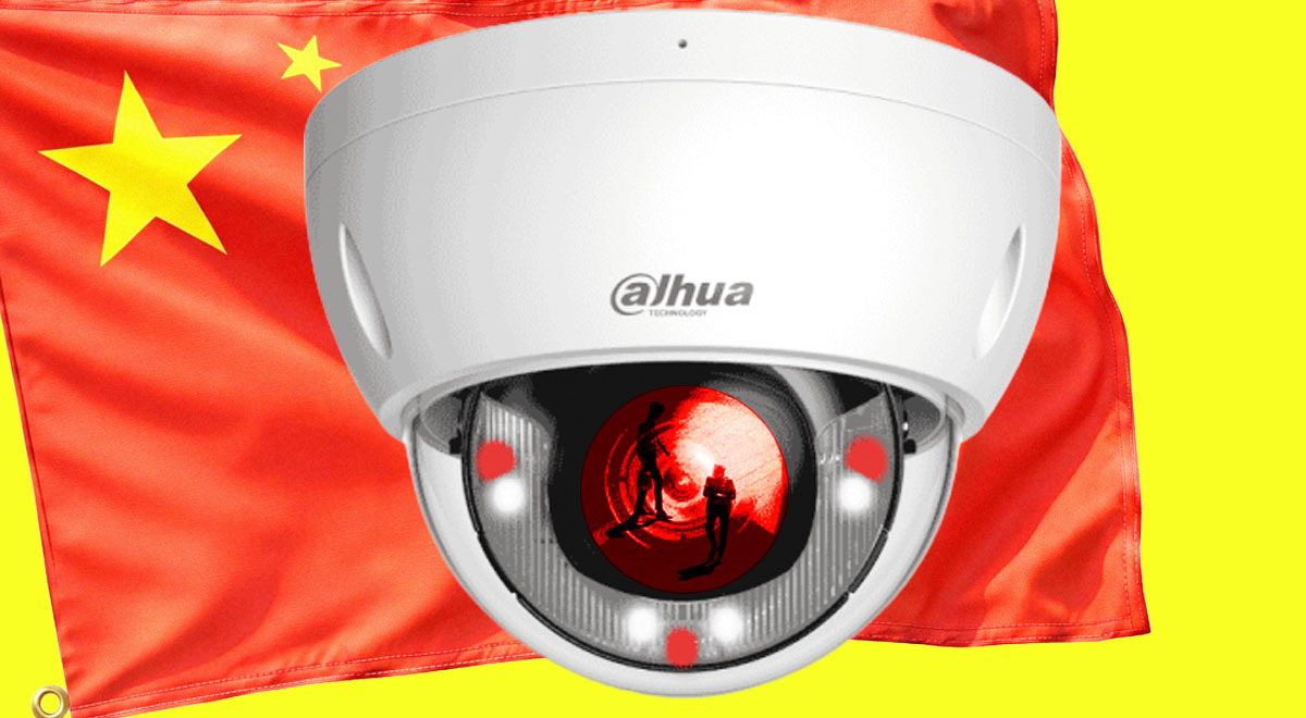 A Dahua camera in the background of the Chinese flag.