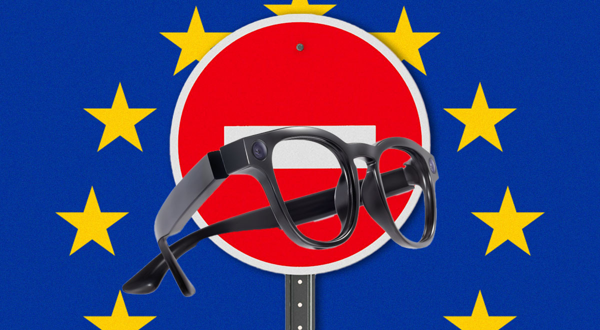 EU flag with a smart glasses and street sign