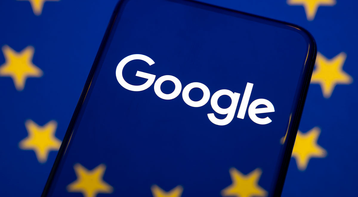 Google logo superimposed on EU flag