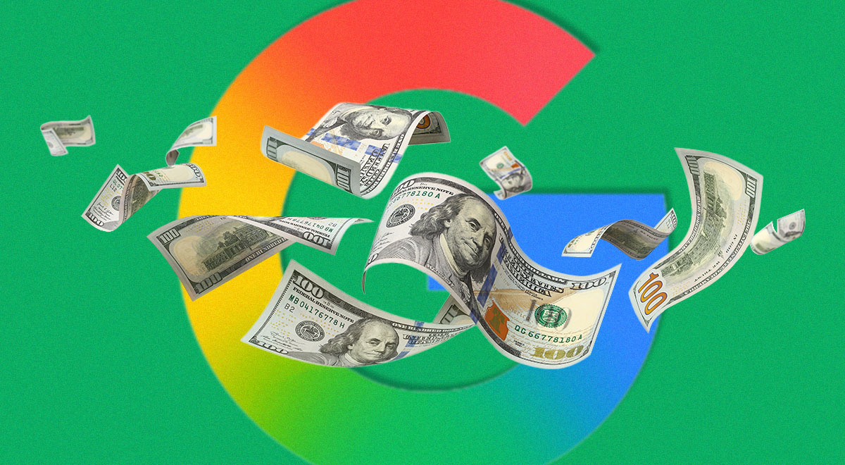 Dollars floating in front og Google sign. 