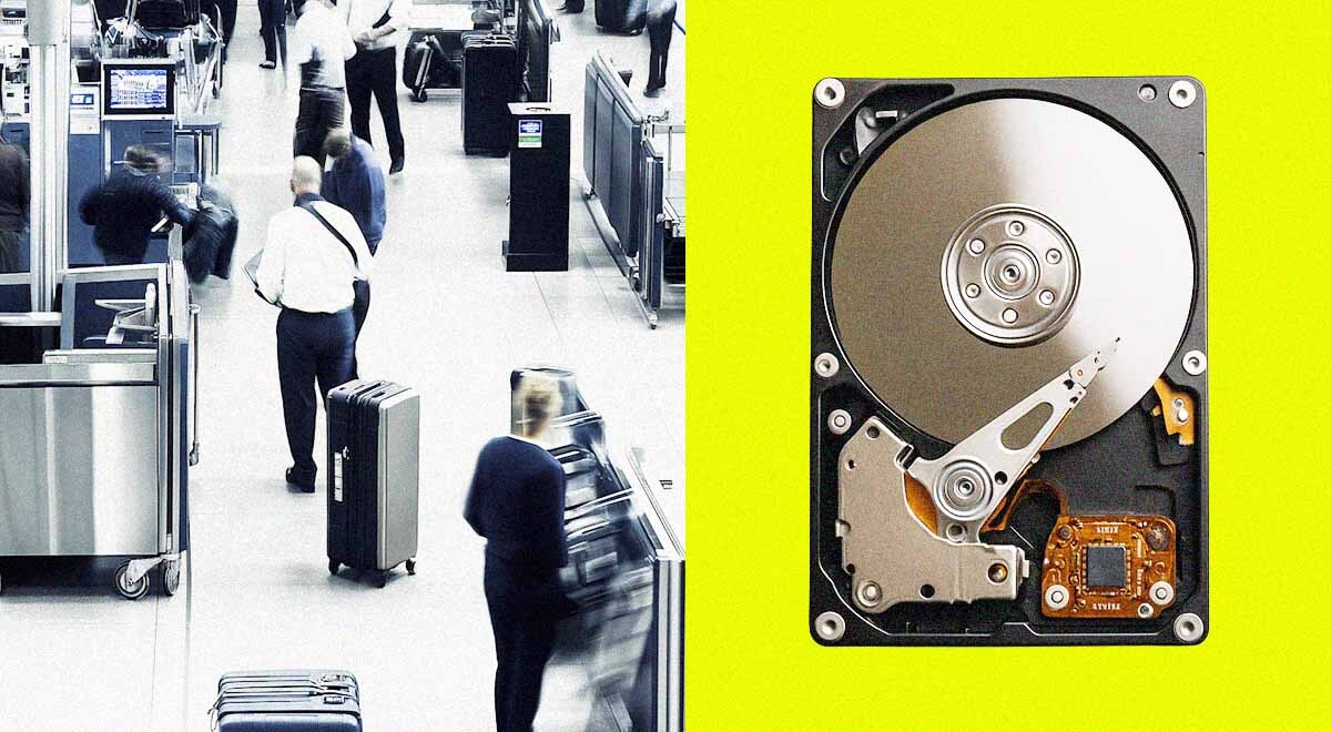 TSA checkup in the airport and hard drive
