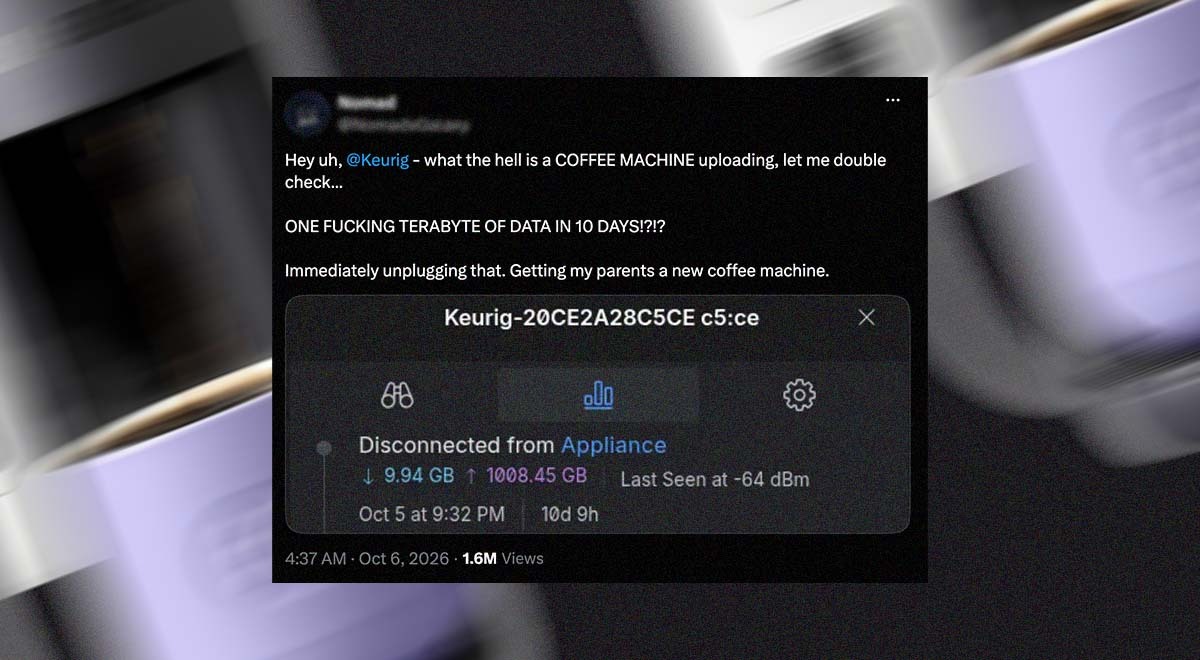 keurig coffee machine cought sending terabyte of data