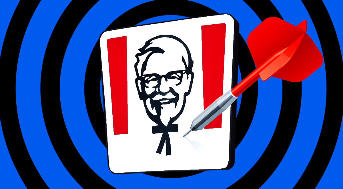 kfc logo with an arrow in the blue and black background.