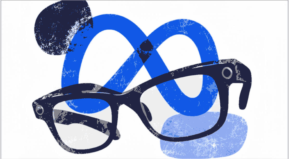 Rotating smart glasses, Meta's logo behind it