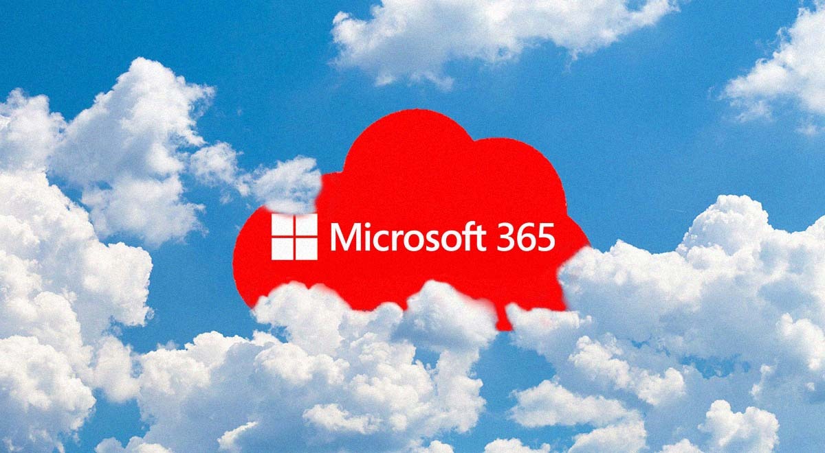 The logo of Microsoft 365 surrounded by clouds in the sky