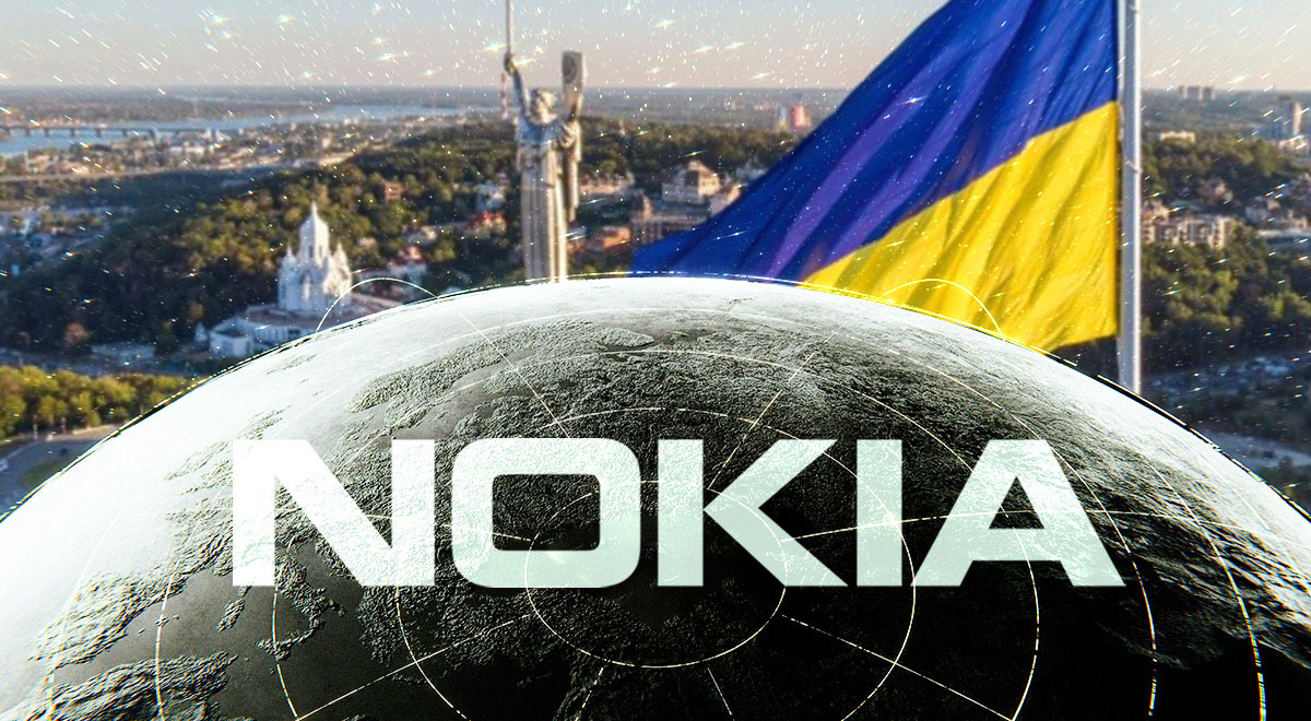 The Ukrainian flag, the logo of Nokia, the view of Earth