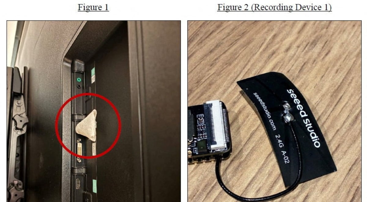 A hidden audio recording device in an OpenAI executive conference room. By Reuters.