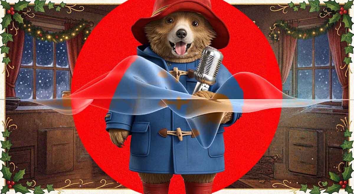Paddington Bear on a greeting card, with AI interference.