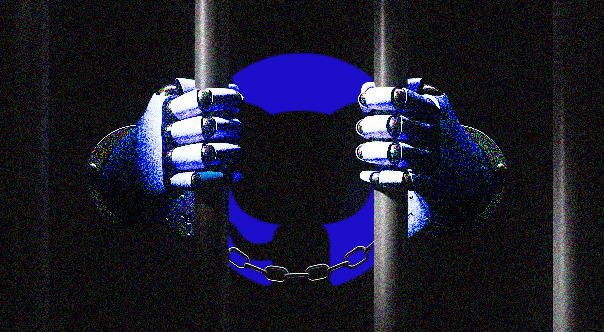 Robotic hands of an alleged LLM inside a prison